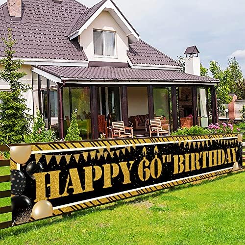 Extra Veliki sretni 60. rođendan, crne zlatne balone Trake 60. rođendana potpisuje svijeće svjetlo