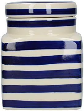 Londonska keramika iz plave posude za kafu/čajnog Caddyja/posude za šećer, kamen, tamnoplavog prugastog dizajna,