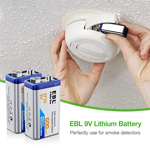 EBL 9-voltne baterije 600mAh Li-ion punjiva 9V baterija litijum-jonska, 6 pakovanja