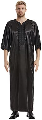 Bmisegm ljetna Muška haljina Slim Fit Muška povremena muslimanska arapska Srednja satenska vezena haljina sa ležernim dugmetom