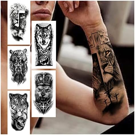 Xiangbinxuan Privremene tetovaže 6 komada Cross Lion Privremena tetovaža za žene Muškarci za