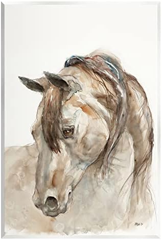 Stupell Industries Gentle Horse Portrait Farm Animal Akvarel Detalj Drveni Zid Art, Dizajn