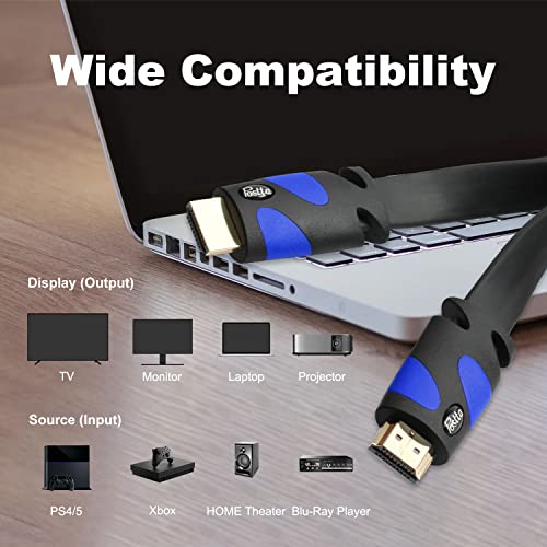 Postta Flat HDMI kablovska ravna HDMI 2.0 nosač kabela 4K, 3D, 2160p, 1080p, Ethernet i audio povrat - crno-plava