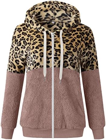 Cokuera ženska modna prevelika kaput kaputa kaput kaput nejasno runo Leopard ispis džepova s ​​rukavima