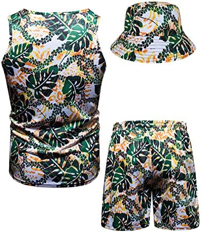 fohemr Muška Havajska Odjeća Set Luksuzni Tank Top kratki Set barokni lančani Print cvjetni odjevni predmeti