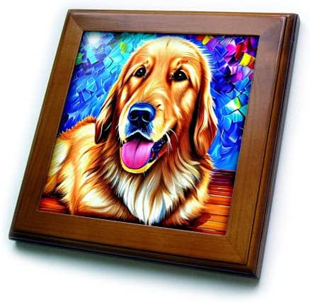 3drose Funny Zlatni retriver pas portret. Digitalni slikarstvo poklon za. - Uramljene Pločice
