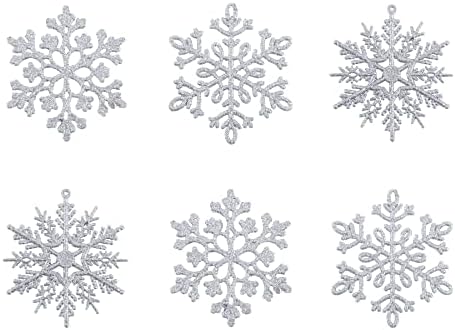 36 kom Srebrno sjaj Božićno pahuljica, 4 inčni 3 stila plastična pjenušava pahuljica za snijeg, umjetno