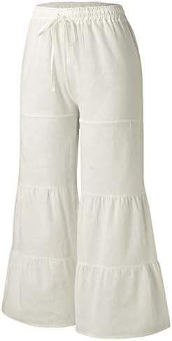 Ljetne Ležerne pamučne platnene pantalone za žene široke pantalone sa visokim strukom duge pantalone sa džepovima