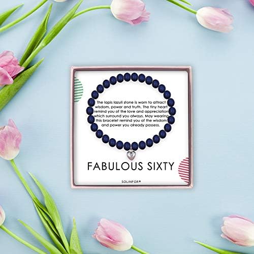 SOLINFOR pokloni za 60. rođendan za žene-Lapis Lazuli narukvica od perli-60 godina stara ideja