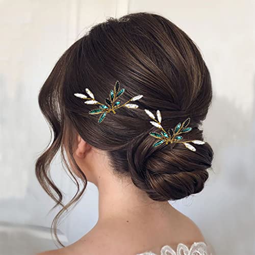 Flatser Green Crystal Wedding Bride igle za kosu Zlatni vještački dijamant vjenčane igle za kosu barokni