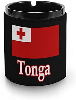 Tonga zastava Premium kožna pepeljara okrugla cigarete Desktop pušenje pepela za automobil ili