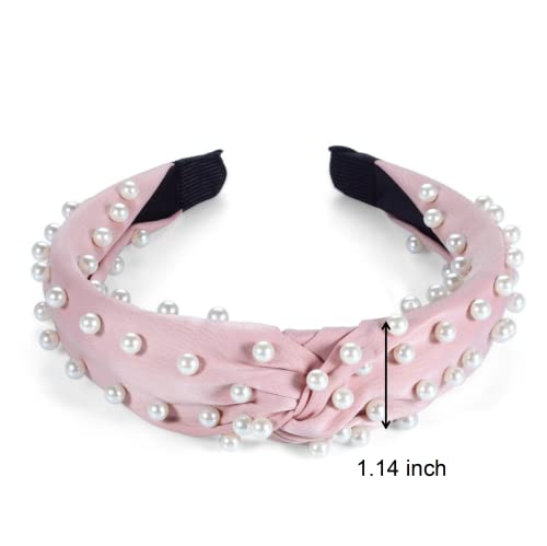 CAUDIO Twist Knotted Plastic Pearl Wide Headband za žene Pink Sweet Soft Top Knot Hairbands Dating Picnic