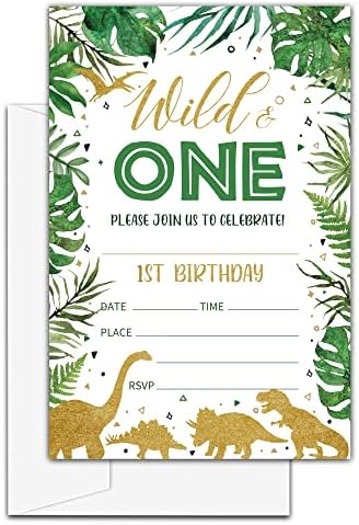 2. rođendan pozivnice, zlatni dinosaur divlji dva rođendanska zabava Pozovite sa kovertama, dječji