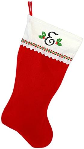 Monogramirani me vezeni početni božićni čarapa, crveni i bijeli filc, početni e