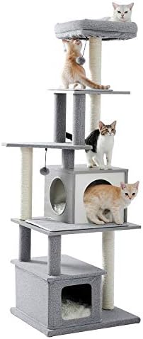 Stanlight Cat Tree visoka kula za mačke sa stubovima za grebanje, moderna, 2 stana i gornji smuđ Siva, Siva