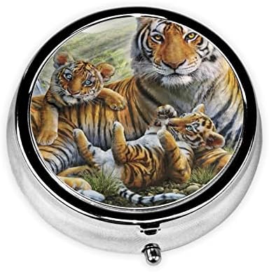 Jungle Tigers Cub okrugla kutija za pilule, Mini prenosiva kutija za pilule, pogodna za dom,