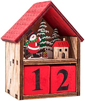 NUOBESTY 2pcs Božić kuća Advent Kalendar osvijetliti Božić drveni kalendar sija Božić scena kuća stolni