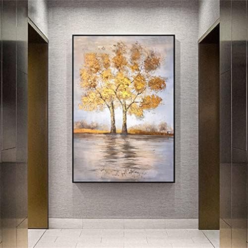 Debeli Zlatni List Drvo Pejzaž Velike Veličine Ulje Slikarstvo Zidno Slikarstvo Apstraktna Umjetnost Dnevni