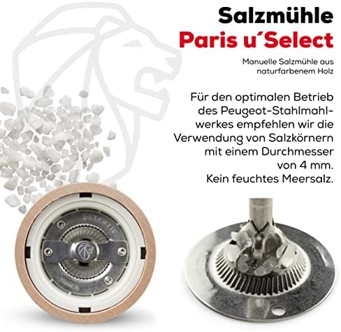 Peugeot - Paris u'select ručni mlin za sol - podesiva brusilica - Bukovo drvo, prirodno