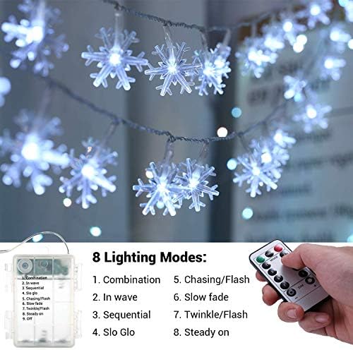 BrizLabs Snowflake Božićna svjetla, 16.08 ft 40 LED Božićna svjetla sa daljinskim LED žičanim svjetiljkama
