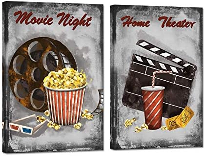 Zlove 2 komada Set rustikalno kino platneno zidna Umjetnost stari Film Reels Clapper Popcorn poster