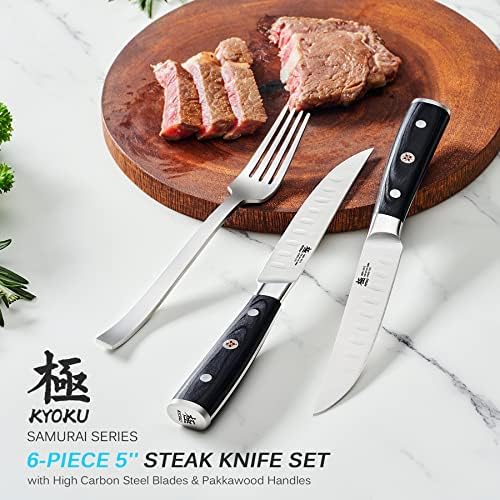 Kyoku steak nož od 6, serije Samurai 5 , nonraženi čelični noževi visokog ugljika sa futrolom Pakkawood