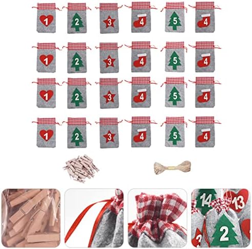 1setdrawstring Toys Decor Božić uzorak Burlap Candy Wrapper kalendari naljepnice vijenac kalendar