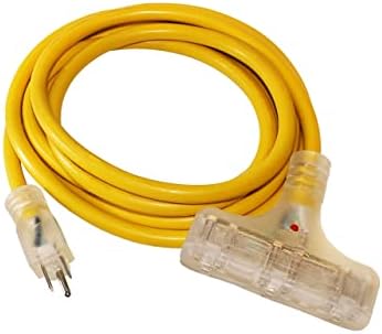 10 FT produžni kabel Vanjski i unutarnji teški teški 12 mjerač / 3 Prong SJTW Svijetli kraj 3-outlet Dodatna