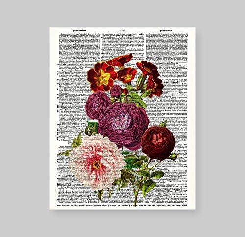 Susie Arts 8X10 Neuramljeni buket cvijeća Reciklirani Vintage rječnik Art Print Book Art Print Home Decor