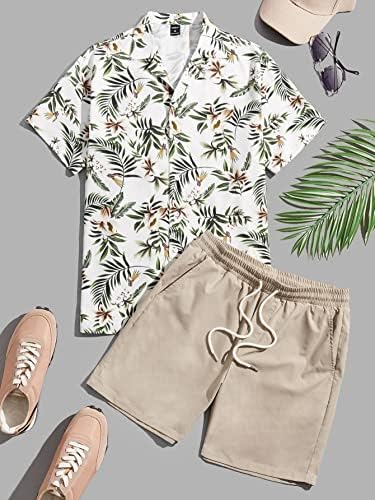 FIOXA Dvije komadne odjeće za muškarce Muškarci Tropical Print majica i šarke za struk za crtanje