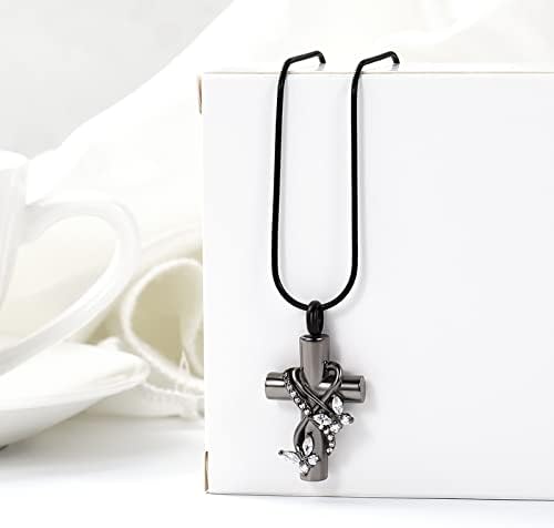 Zeqingjw Butterfly Cross urne ogrlice za pepeo sa kristalnom Kremacijom spomen-uspomena nakit za ljude / kućne ljubimce za ogrlice od pepela
