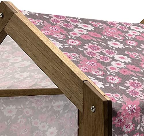 Ambesonne cvjetna drvena kuća za pse, vintage ružičasti tonovi cvjetni uzorak Engleski vrt Kozdje dizajn,