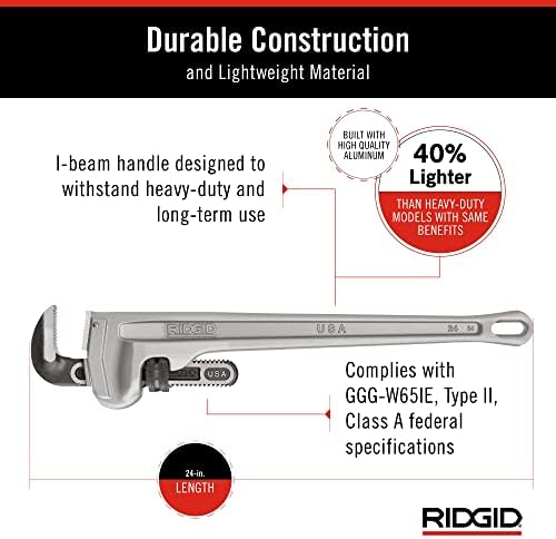 RIDGID 31105 model 824 aluminijumski ključ za ravne cijevi, 24-inčni vodovodni ključ, siva