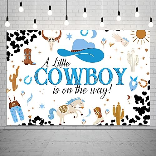 5x3ft Cowboy Baby tuš pozadina za dječaka mali kauboj je na putu plava pozadina krava uzorak fotografija novorođenčad