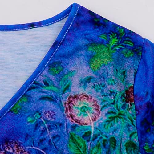 Teen Girls Jesen Ljeto Pamuk TOP modni kratki rukav V izrez cvjetna grafička labava fit bluza majica