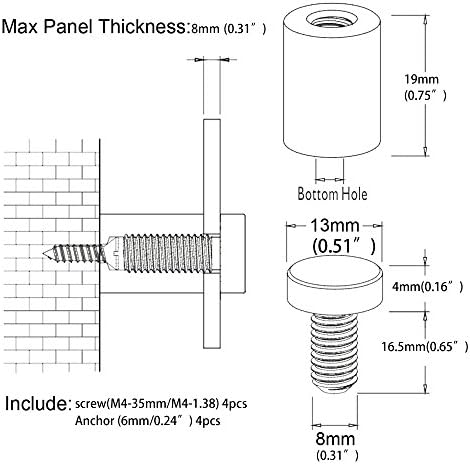 Topnike Sign Stand, 1/2 x 3/4, 304 izrađen od nehrđajućeg čelika, ravni nokat, za akril, staklo, PVC, staklena