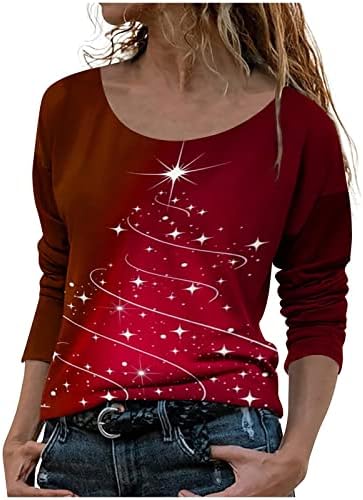 Seksi pad vrhova za žene scoop vrat vesele božićne majice meke opuštene duge božićne džempere za žene