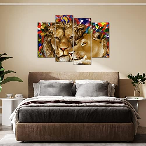 KLVOS 4kom slika životinja zidna Umjetnost Lav i lavica Love Canvas slike Print na platnu rastegnuto