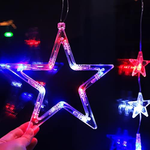 4. jula prozorska svjetla za Dan nezavisnosti dekoracije, 3 pakovanja viseća svjetla u obliku zvijezde