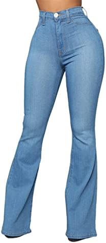 Široke traperice za noge za ženska dužina poda tanka visoki struk ravne hlače od punog gužva traper hlače