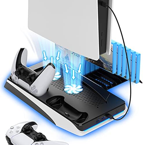 Cybermix PS5 vertikalno postolje sa ventilatorima za hlađenje i stanicom za punjenje sa dvostrukim kontrolerom