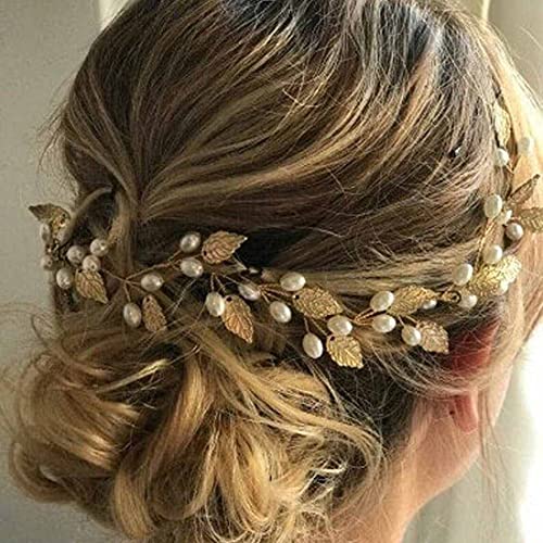 Haraty Bride Wedding Hair Vine Gold Leaf Pearl Traka Za Glavu Za Djeveruše Za Glavu Za Glavu Za Vjenčanicu