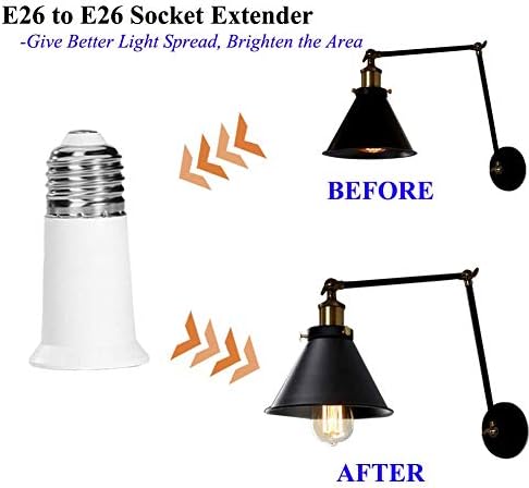 Sumvibe E26 Socket Extender, E26 do E26 Lamp Socket, 5cm / 1.97 inčni Adapter za proširenje utičnice, 2-Pack