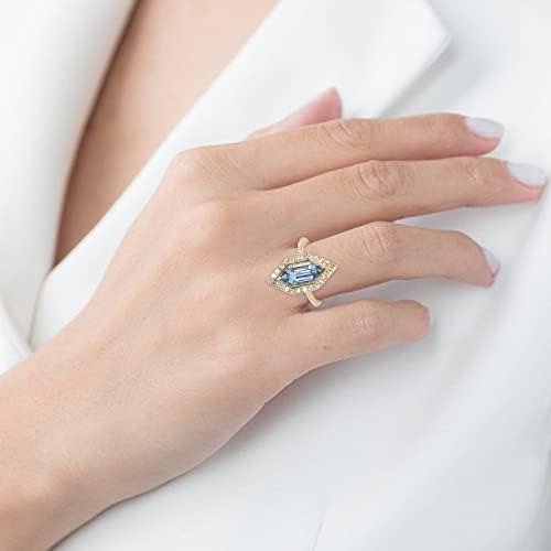 10k žuto zlato plavi safirni prsten sa dijamantima za žene | Safični nakit u obliku markiza za nju