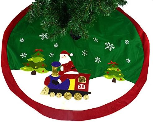 Gardeningwill Sretan Božić Zelena crvena Santa Claus i vlak Božićna suknja od drveća 47 inča