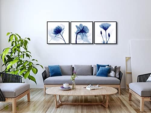 Wieco Art Framedred Wall Art Blue apstraktno cvijeće 3 ploče platno štampa Home Art moderna umjetnička