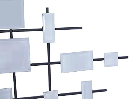 Deco 79 metalni geometrijski zidni dekor sa kvadratnim Zrcalnim akcentima, 28 x 1 x 44, Crni