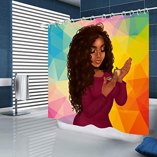 Afričke američke tuširane zavjese za kupaonicu, crna djevojka kupaonica seti s tuš kabinom i prostirkama