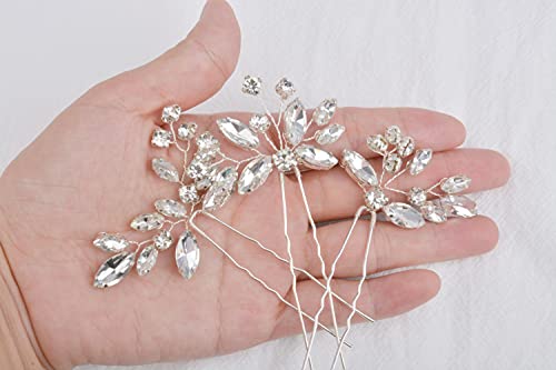 Bridal Hair Accessories, Beusoulover 3pcs Crystal Wedding Hair Pieces, Handmade Rhinestone Bridal