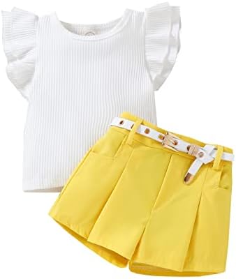 Occuko Ljeto Toddler Girls Ruffles Fly ruffe Solid Ribded Tops Tory Shorts Remen Outfits Baby